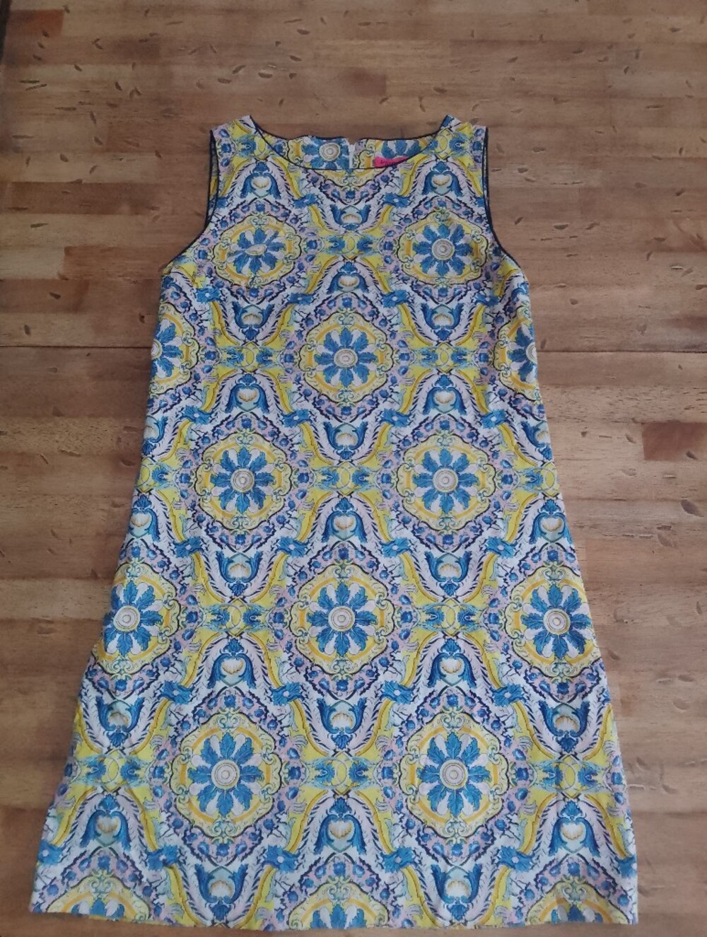 Betsey Johnson Yellow, Blue & Pink Baroque Print Dress Sz. 8
